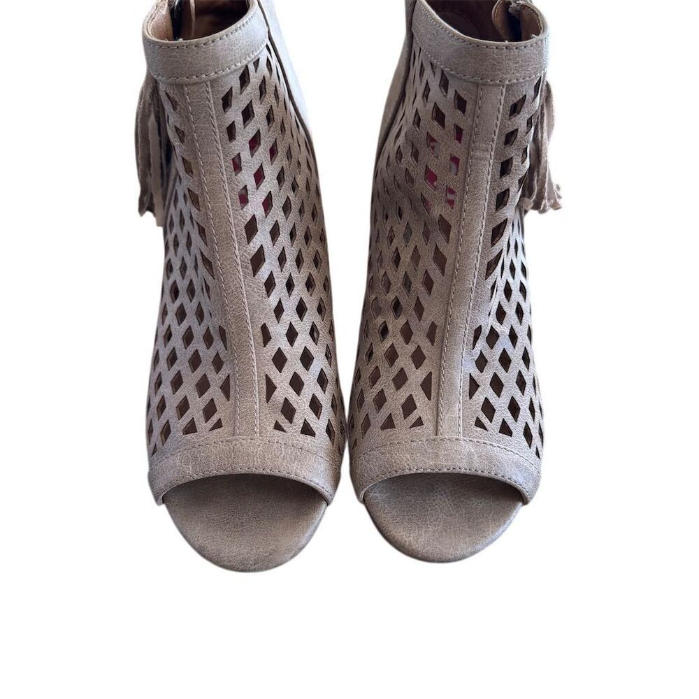 Brown Peep-Toe Ankle Booties Size 8.5 with Tassel - Picture 4 of 9